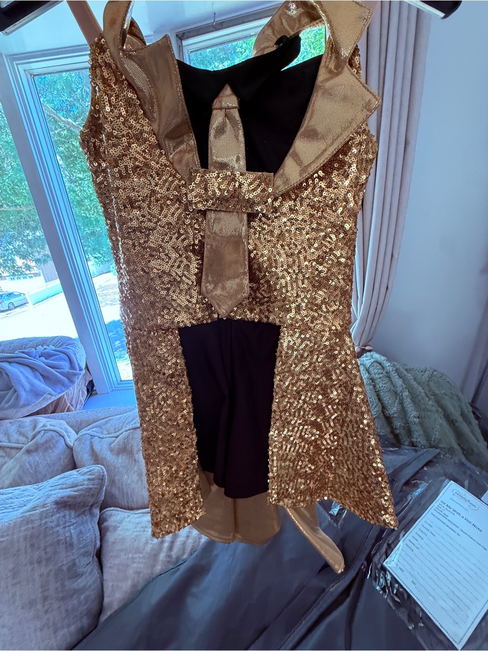 Gold Sequin dance Costume Dress with Tie